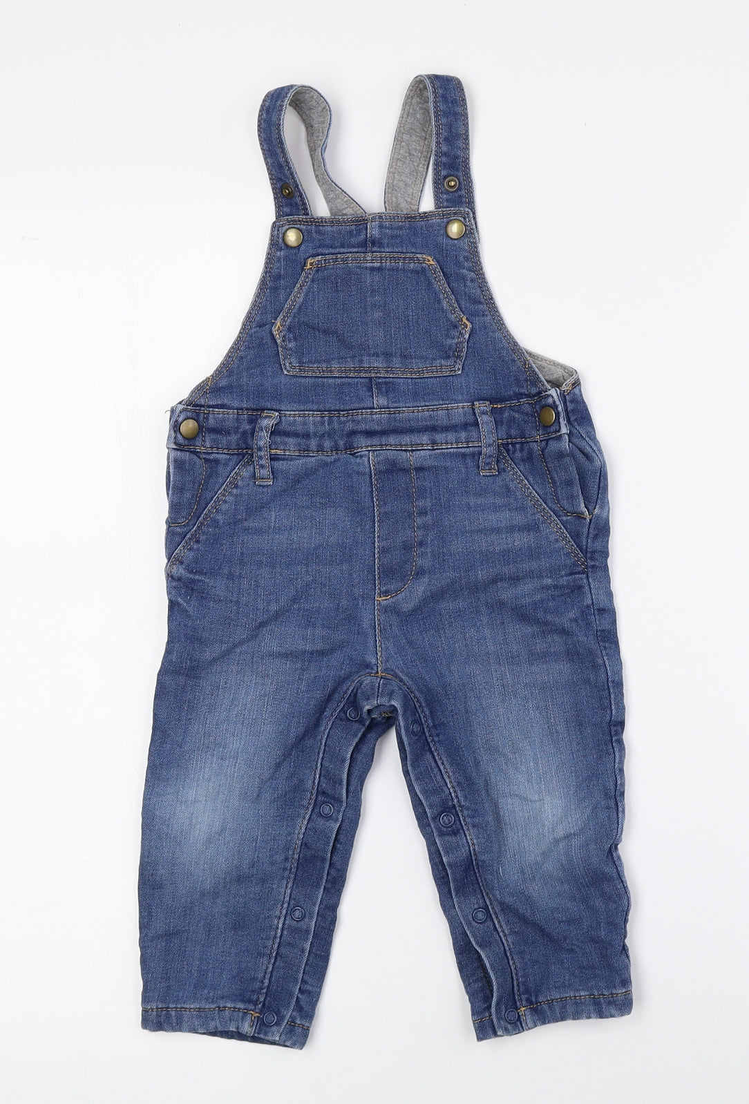 Marks and Spencer Boys Blue Cotton Dungaree One-Piece Size 12-18 Months Button