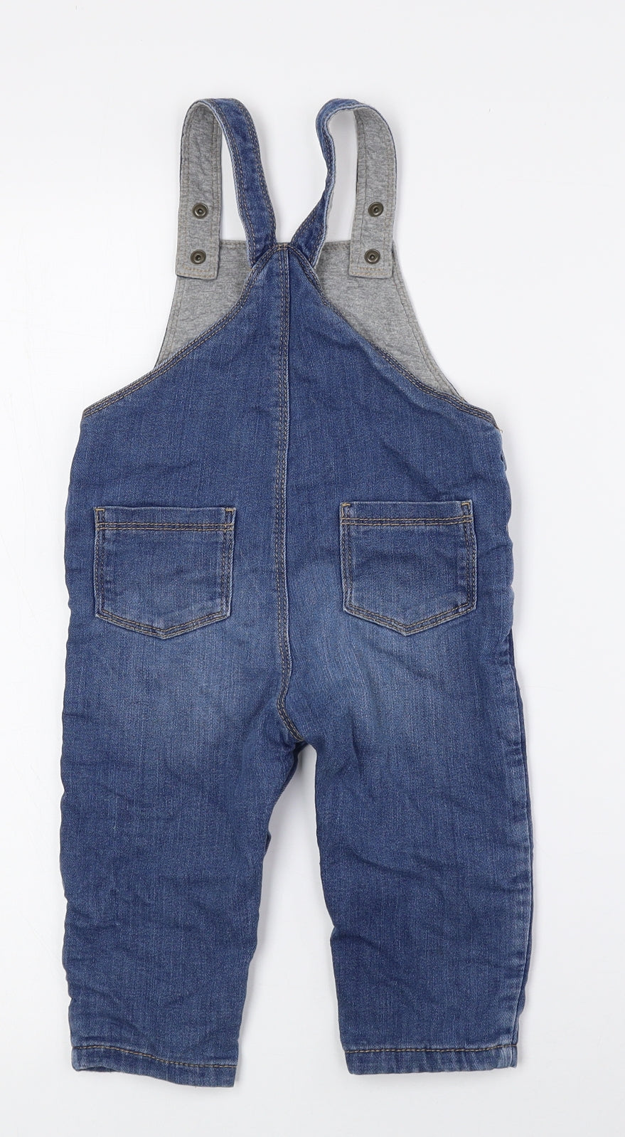 Marks and Spencer Boys Blue Cotton Dungaree One-Piece Size 12-18 Months Button