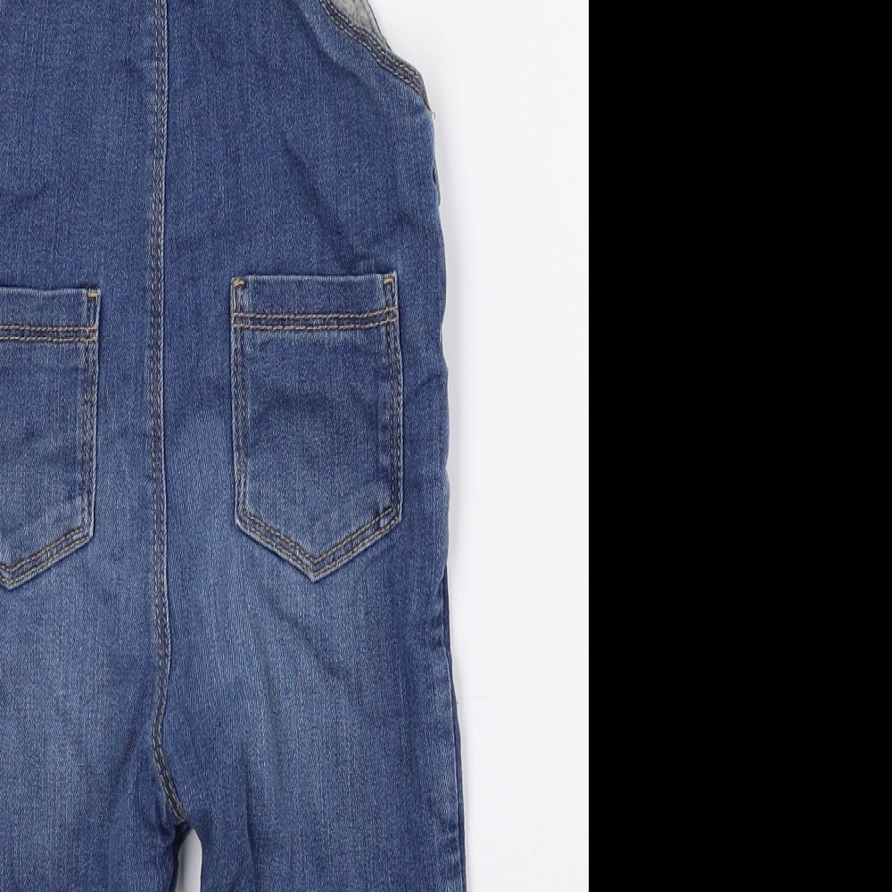 Marks and Spencer Boys Blue Cotton Dungaree One-Piece Size 12-18 Months Button