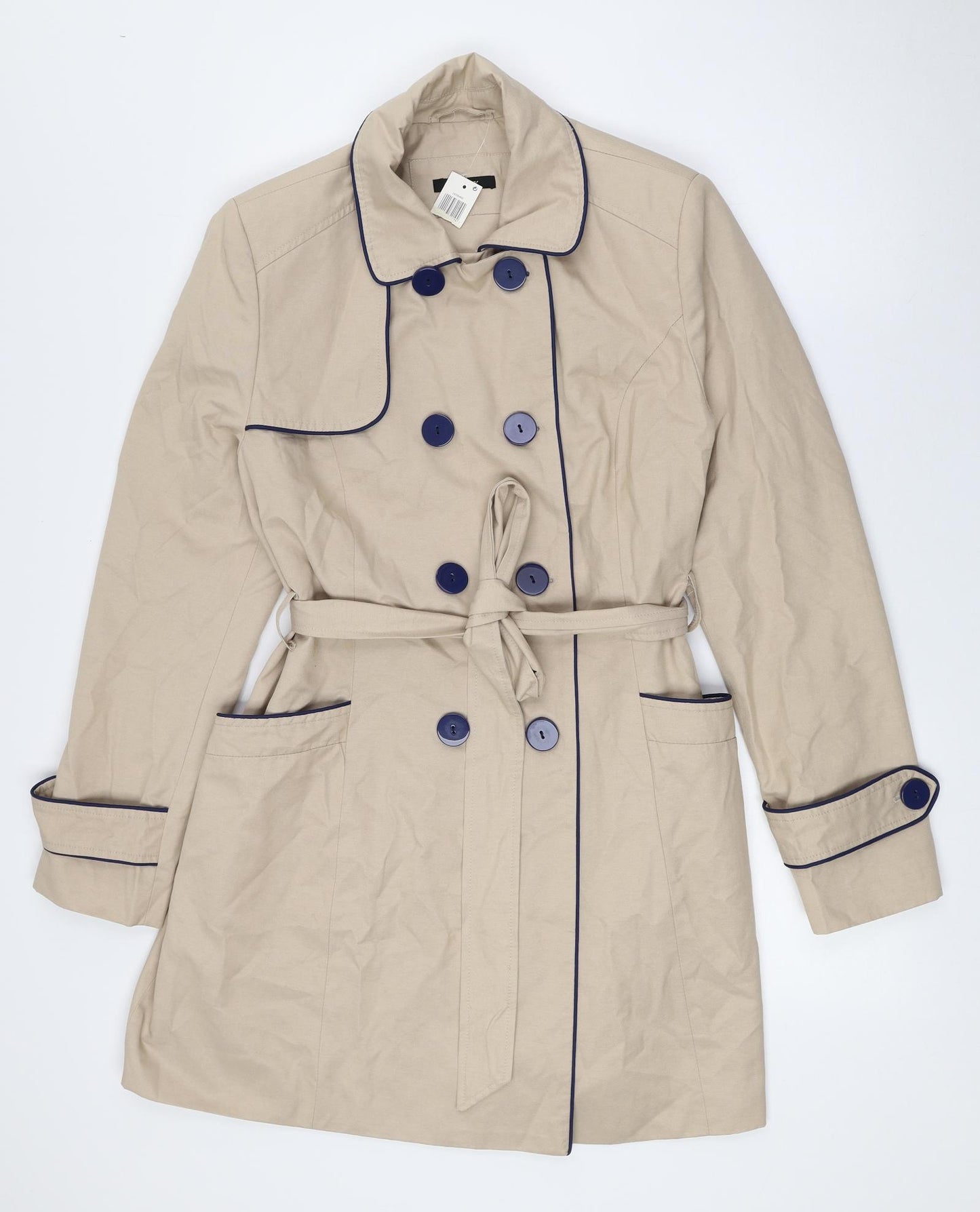 Mystery Womens Beige Trench Coat Coat Size 16 Button