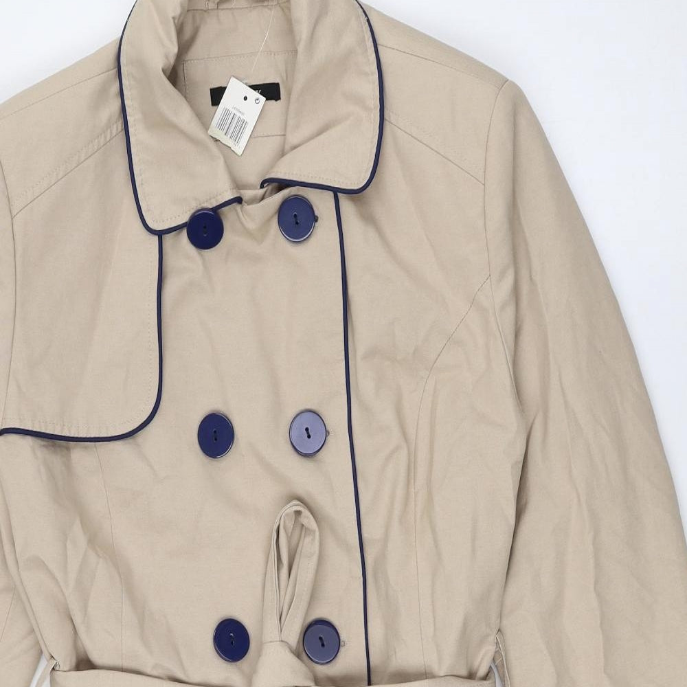 Mystery Womens Beige Trench Coat Coat Size 16 Button