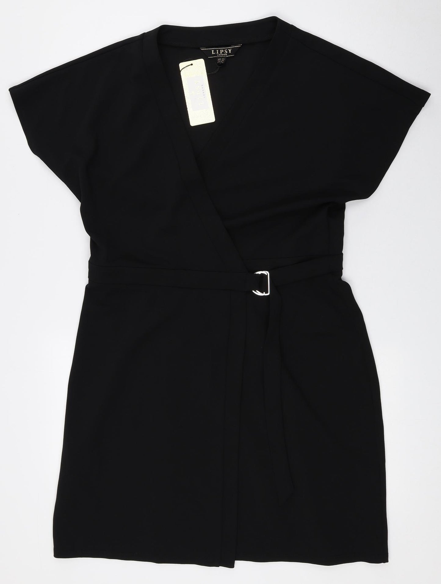 Lipsy London Womens Black Polyester Wrap Dress Size 14 V-Neck Tie