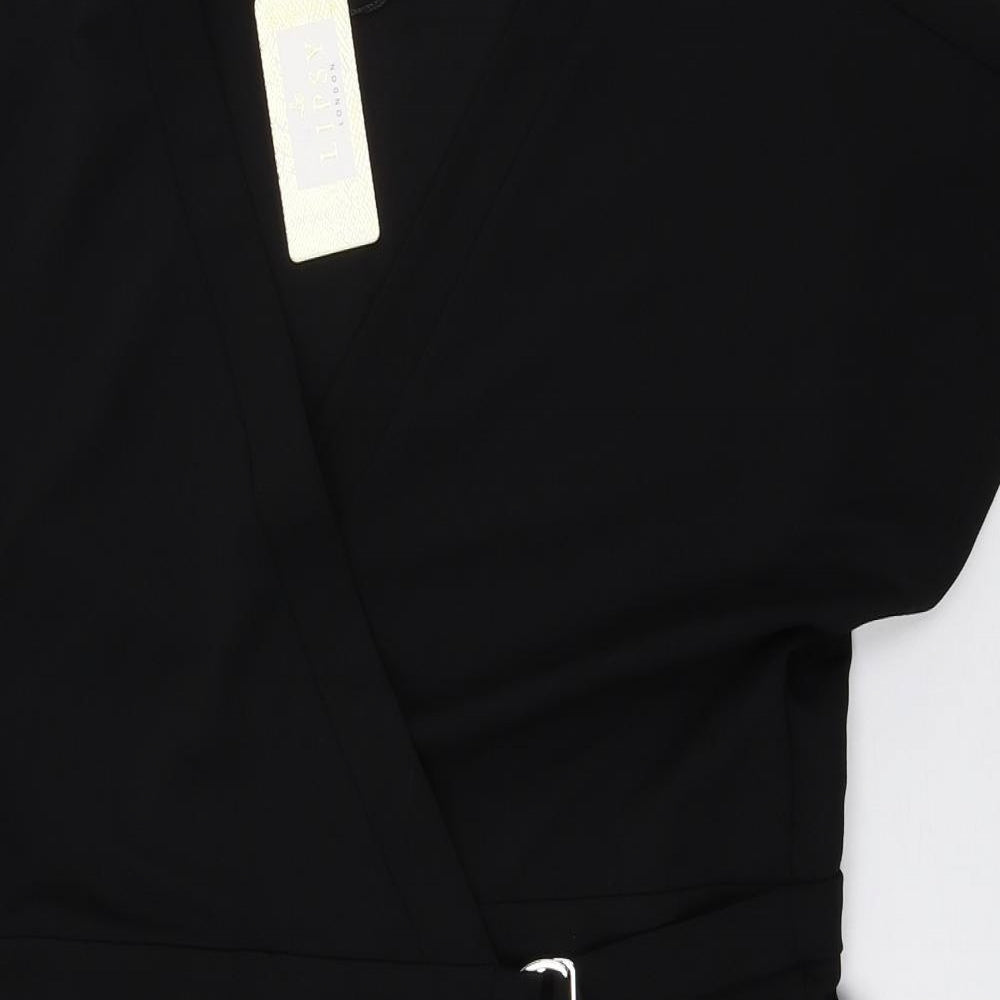 Lipsy London Womens Black Polyester Wrap Dress Size 14 V-Neck Tie