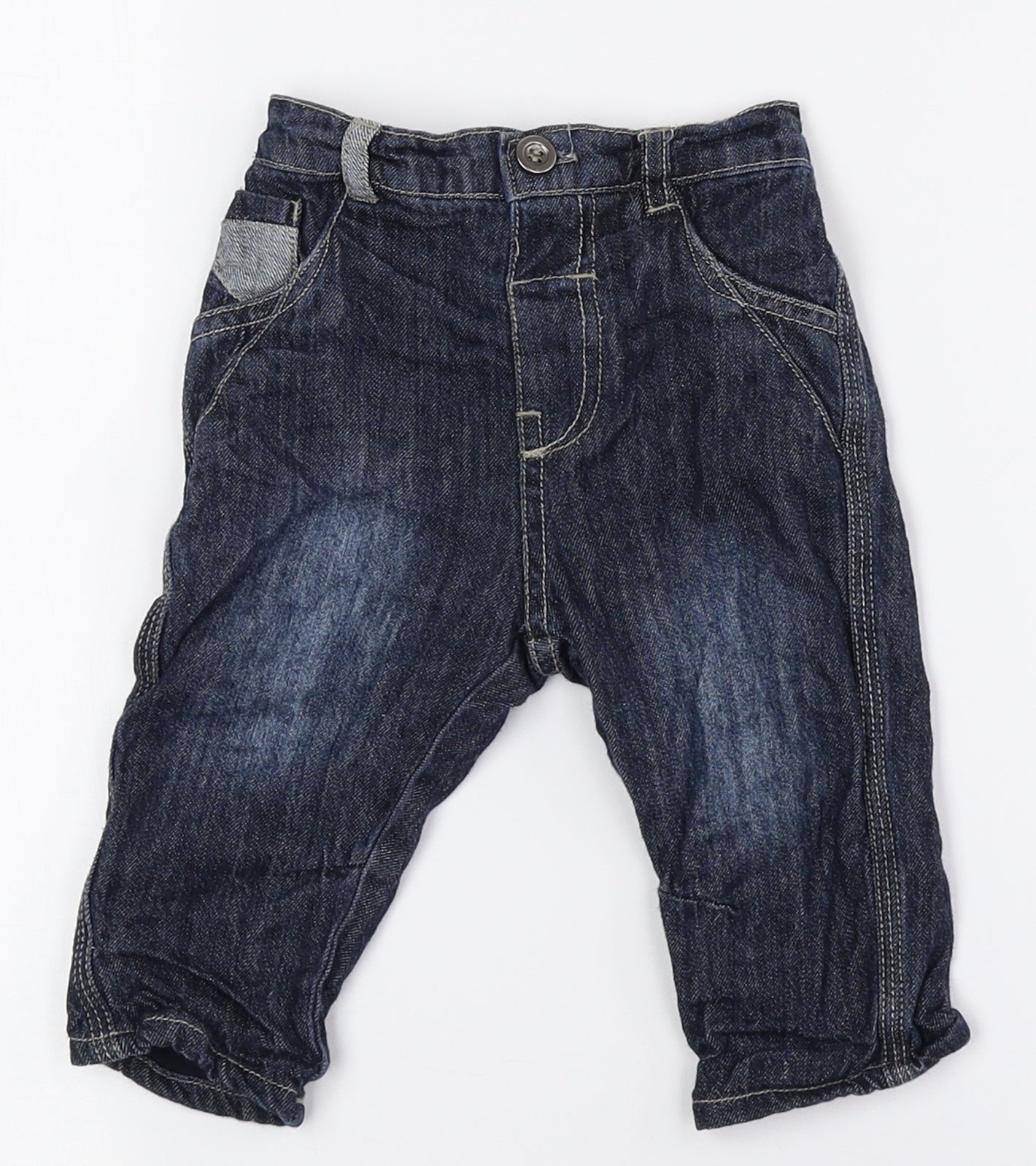 George Baby Blue Cotton Jogger Jeans Size 3-6 Months Button