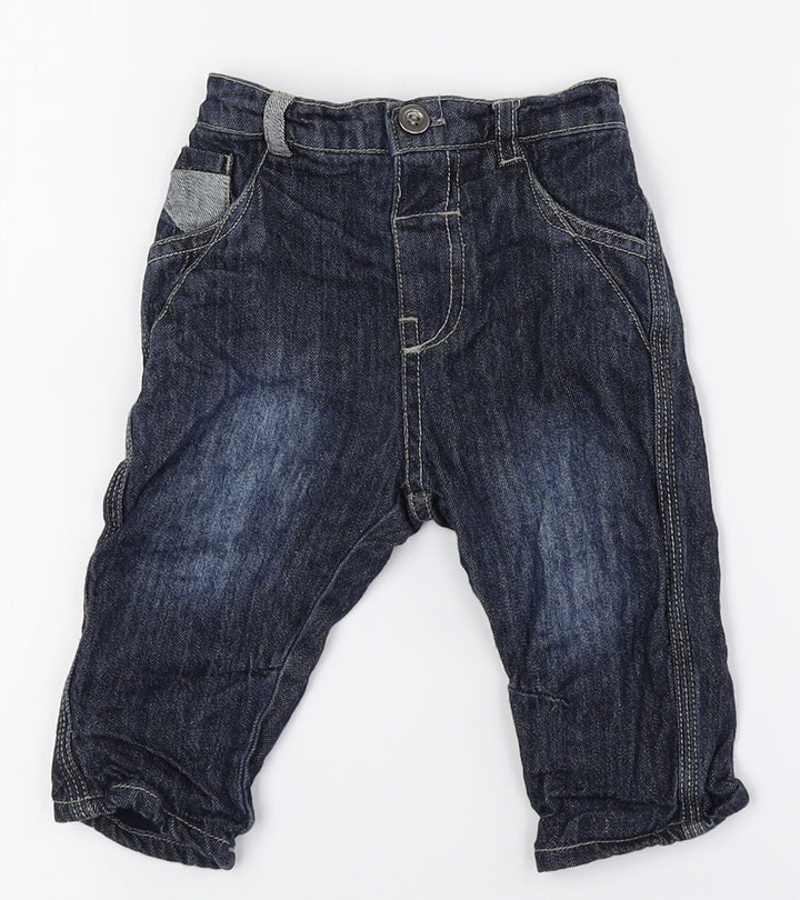 George Baby Blue Cotton Jogger Jeans Size 3-6 Months Button