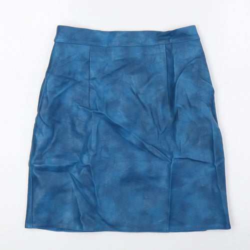 Topshop Womens Blue Viscose Mini Skirt Size 4 Zip