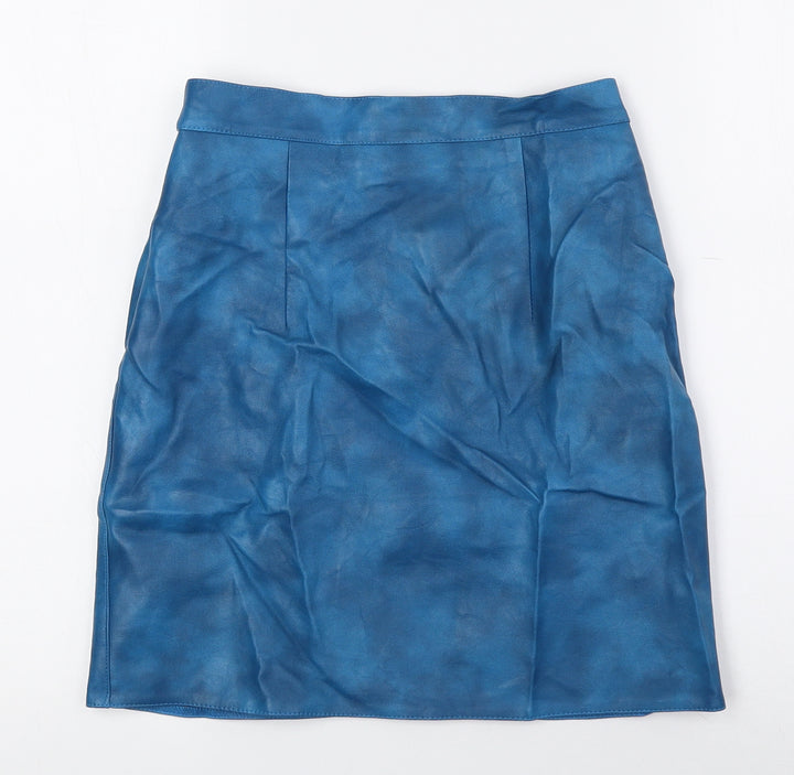 Topshop Womens Blue Viscose Mini Skirt Size 4 Zip