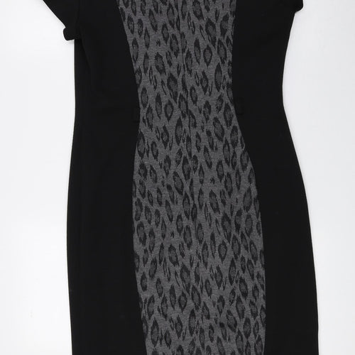 BHS Womens Black Animal Print Polyester Sheath Size 10 Round Neck Zip - Leopard Print
