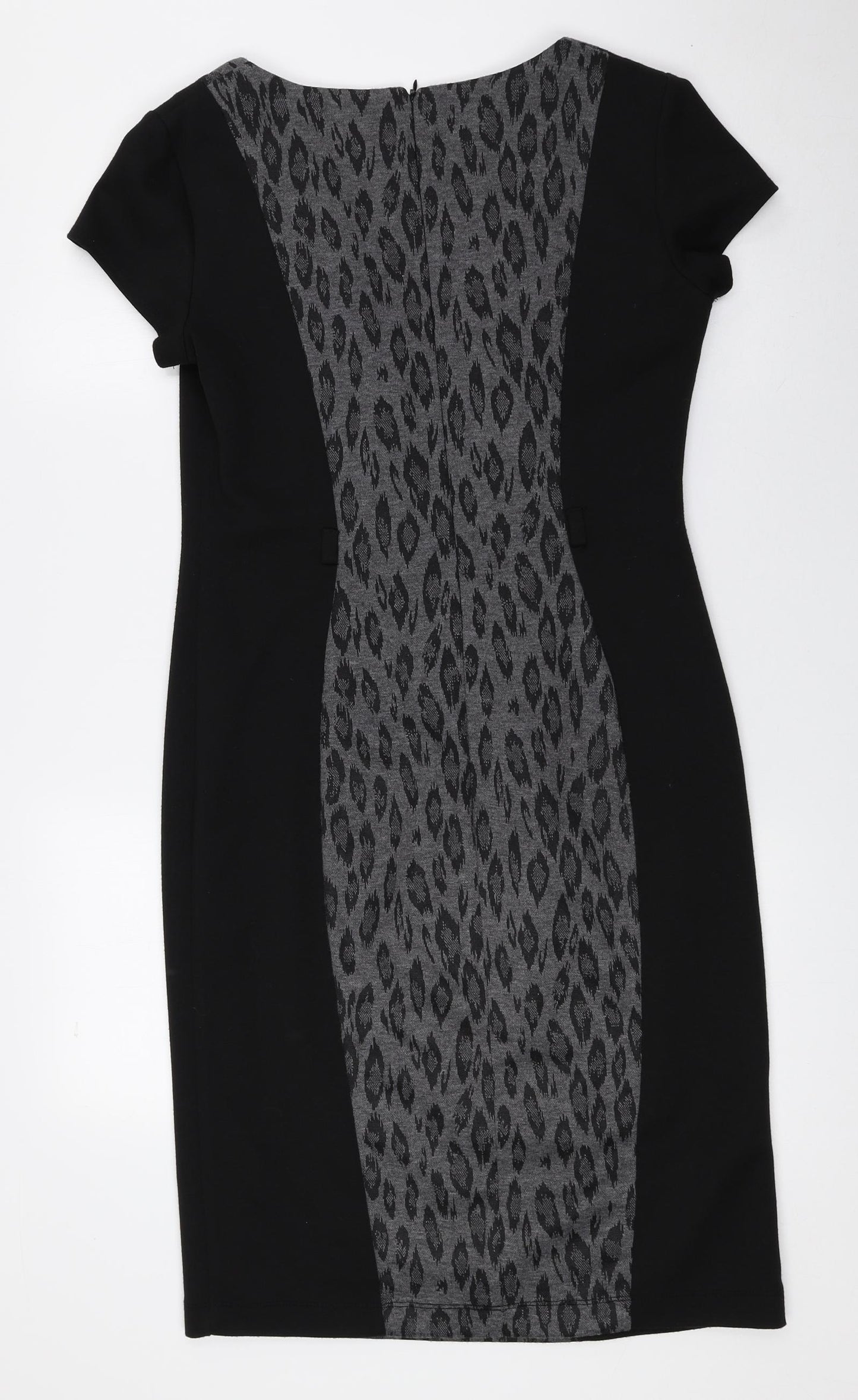 BHS Womens Black Animal Print Polyester Sheath Size 10 Round Neck Zip - Leopard Print