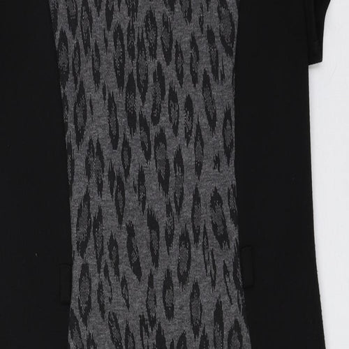 BHS Womens Black Animal Print Polyester Sheath Size 10 Round Neck Zip - Leopard Print