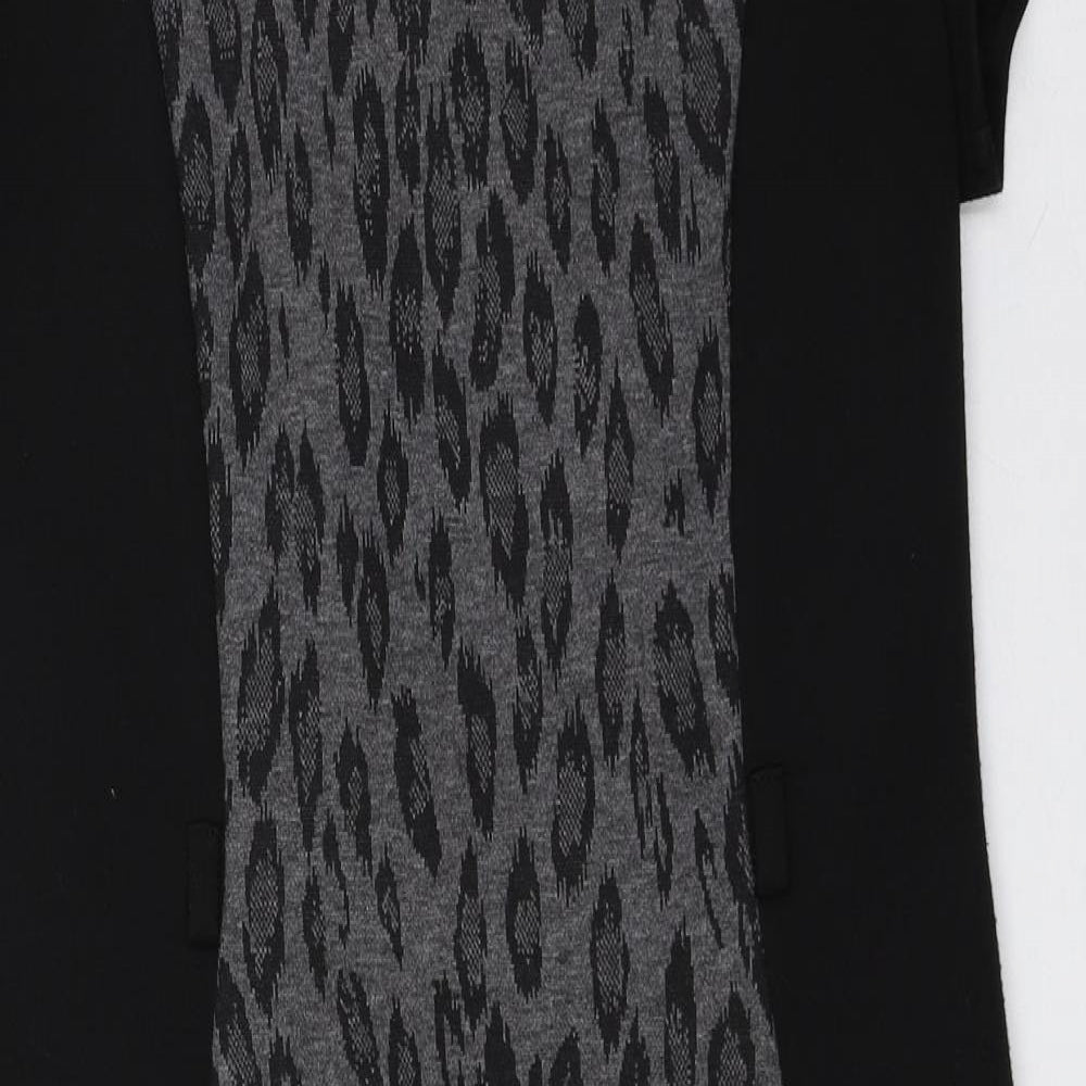 BHS Womens Black Animal Print Polyester Sheath Size 10 Round Neck Zip - Leopard Print