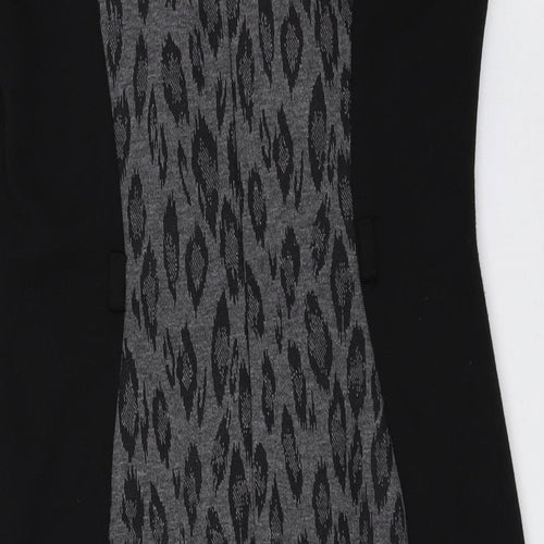 BHS Womens Black Animal Print Polyester Sheath Size 10 Round Neck Zip - Leopard Print