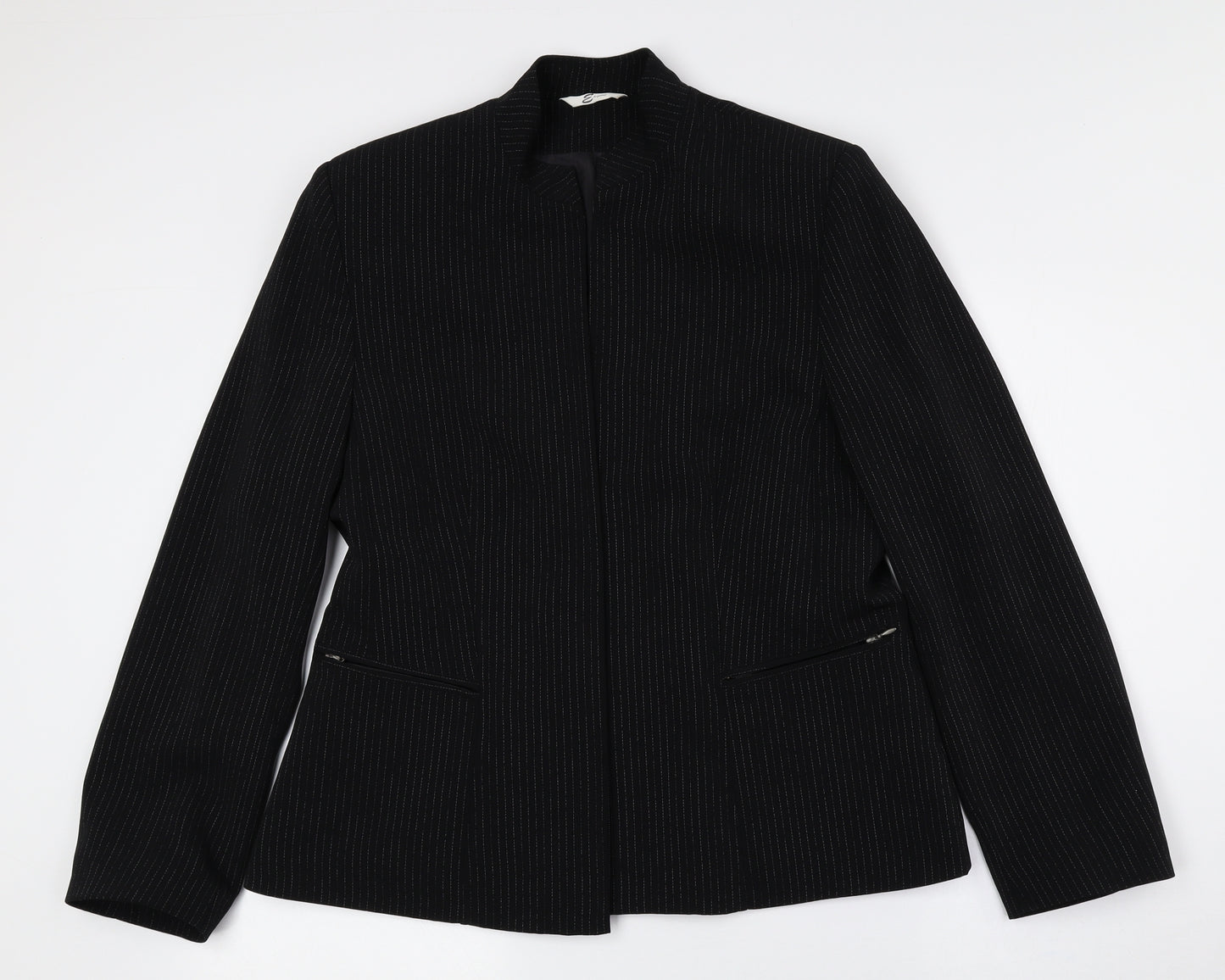 Eleganze Womens Black Geometric Jacket Blazer Size 16 Zip