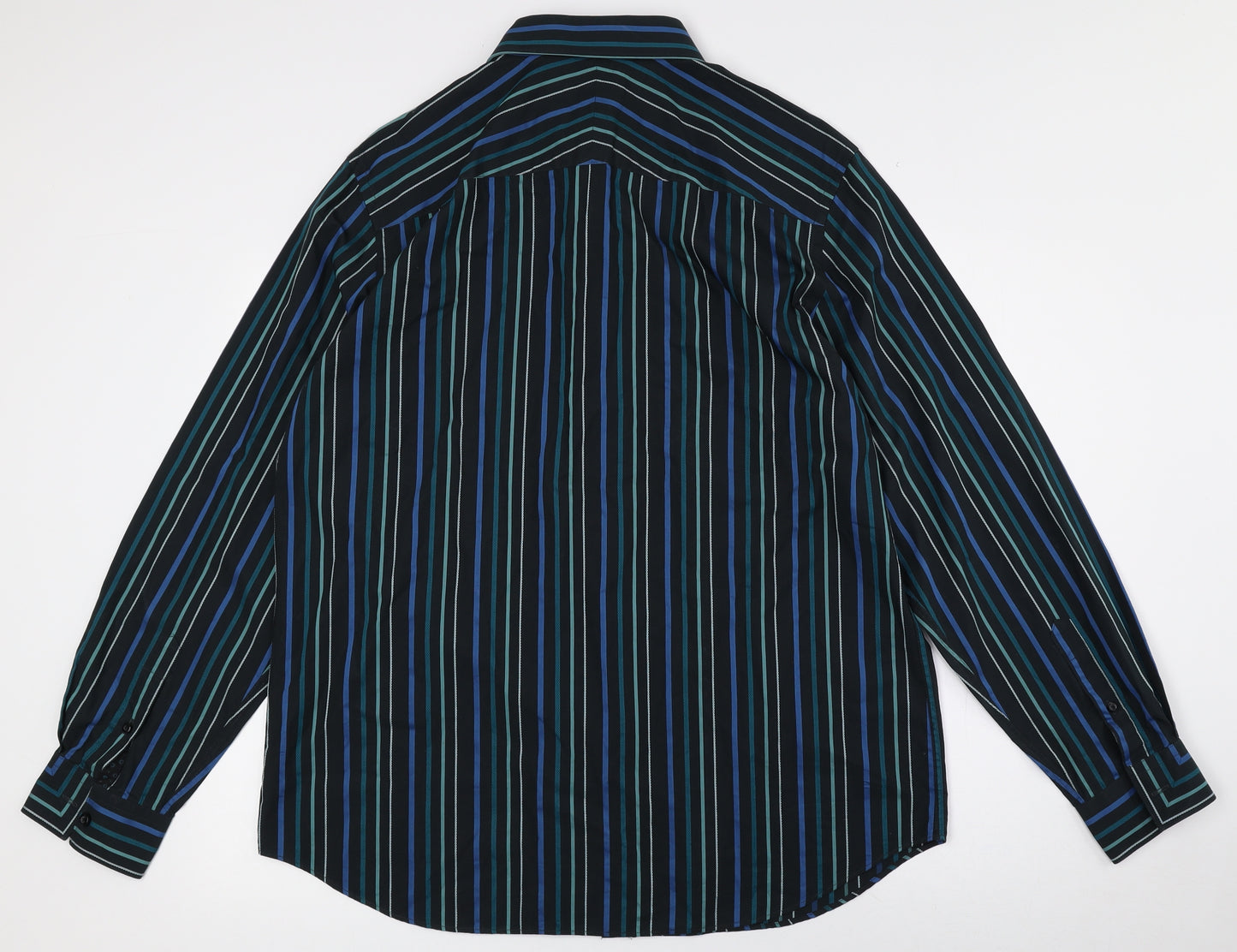 Jeff Banks Mens Multicoloured Striped 100% Cotton Dress Shirt Size L Collared Button