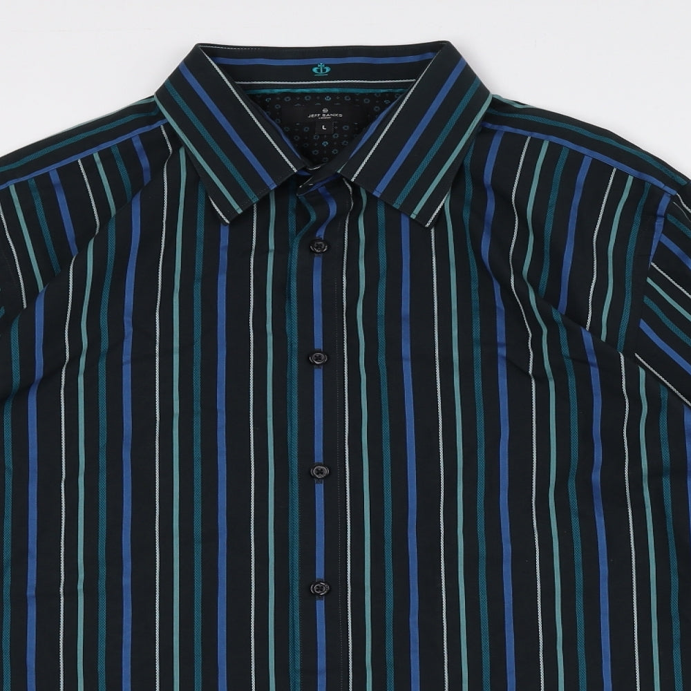 Jeff Banks Mens Multicoloured Striped 100% Cotton Dress Shirt Size L Collared Button