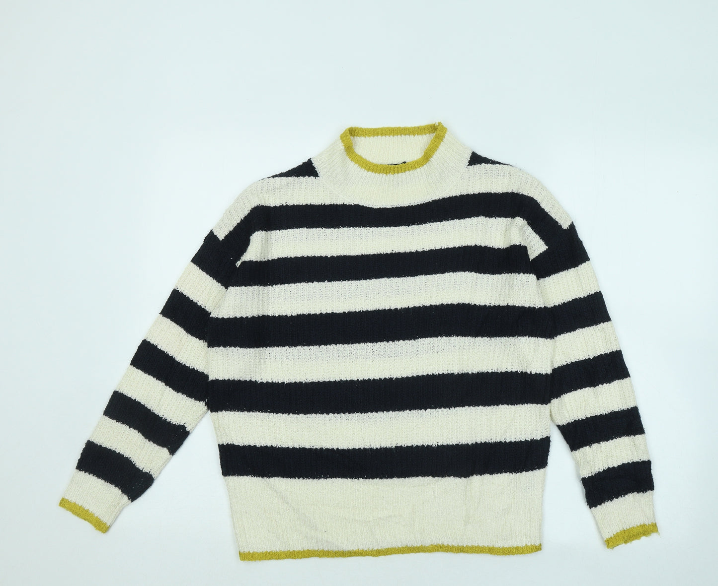 Debenhams Womens White Mock Neck Striped Acrylic Pullover Jumper Size 12