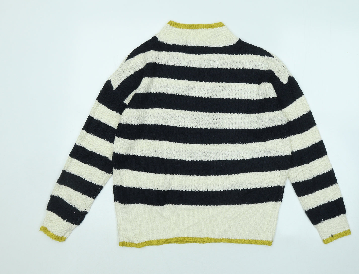 Debenhams Womens White Mock Neck Striped Acrylic Pullover Jumper Size 12
