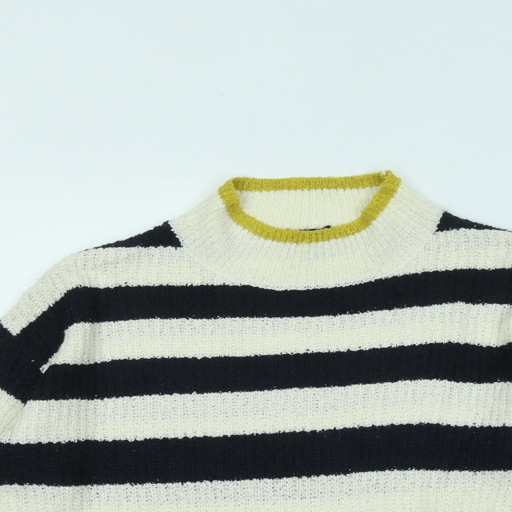 Debenhams Womens White Mock Neck Striped Acrylic Pullover Jumper Size 12