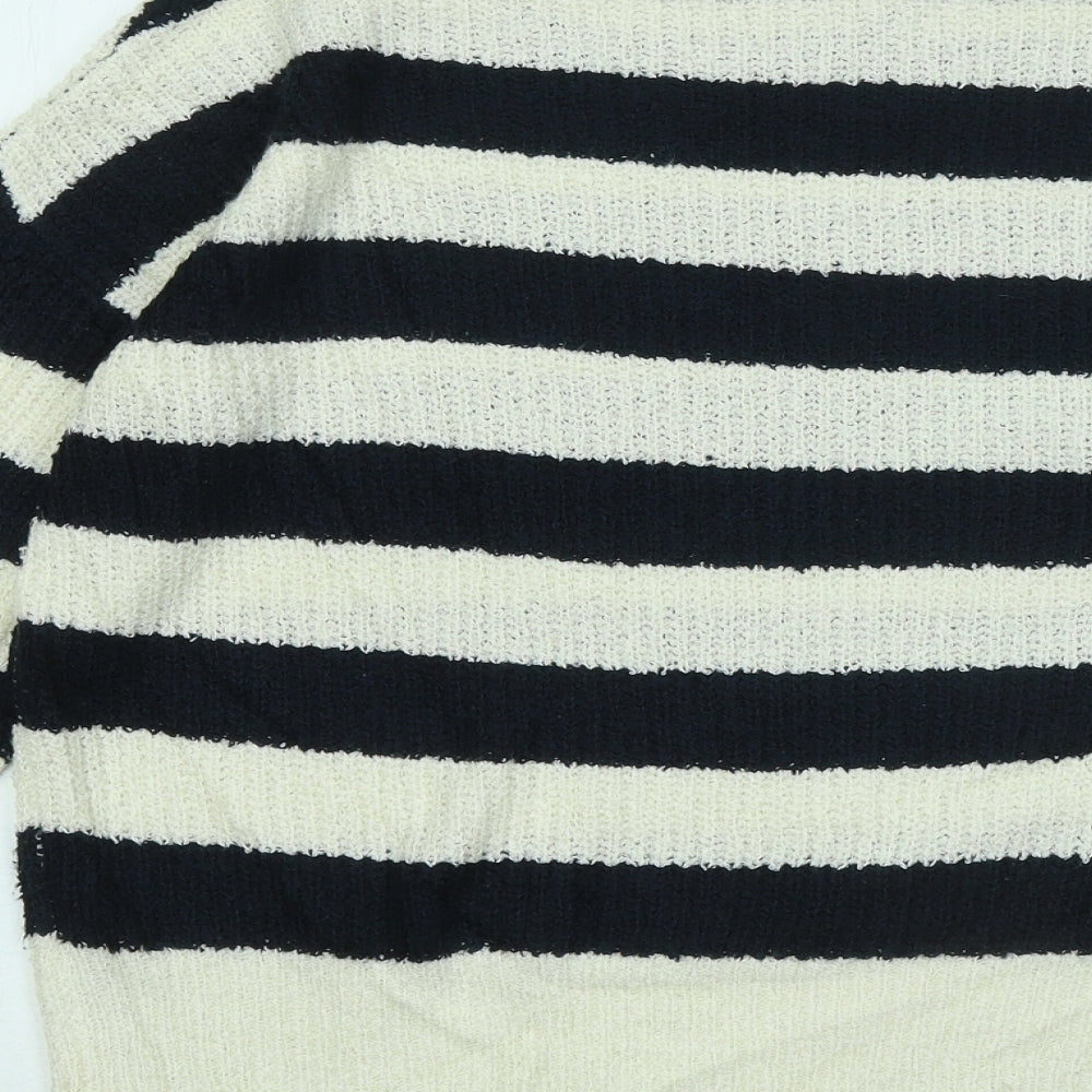 Debenhams Womens White Mock Neck Striped Acrylic Pullover Jumper Size 12