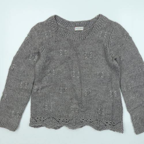 Marks and Spencer Womens Grey Round Neck Geometric Acrylic Pullover Jumper Size 10