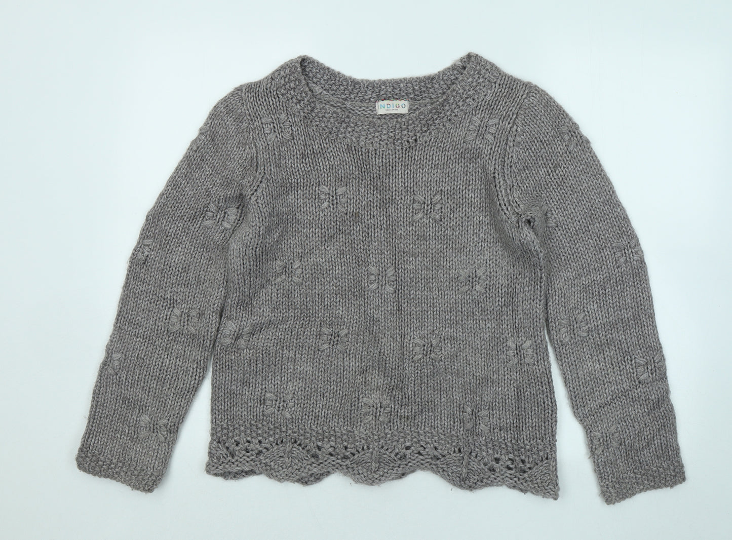 Marks and Spencer Womens Grey Round Neck Geometric Acrylic Pullover Jumper Size 10