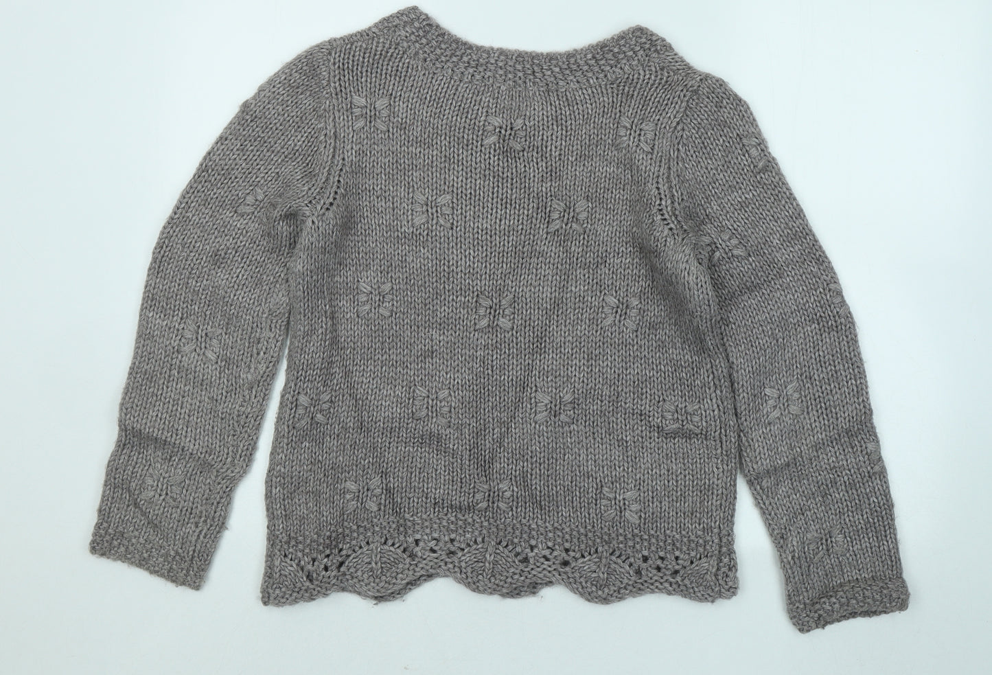 Marks and Spencer Womens Grey Round Neck Geometric Acrylic Pullover Jumper Size 10