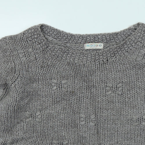 Marks and Spencer Womens Grey Round Neck Geometric Acrylic Pullover Jumper Size 10