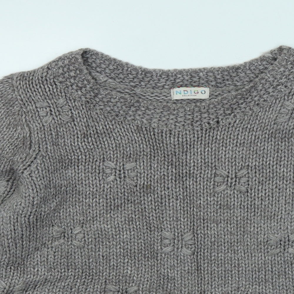 Marks and Spencer Womens Grey Round Neck Geometric Acrylic Pullover Jumper Size 10