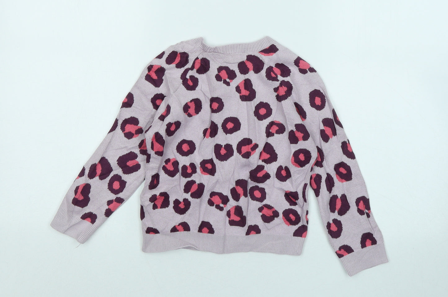 TU Girls Pink Round Neck Animal Print Cotton Pullover Jumper Size 3-4 Years - Leopard Print