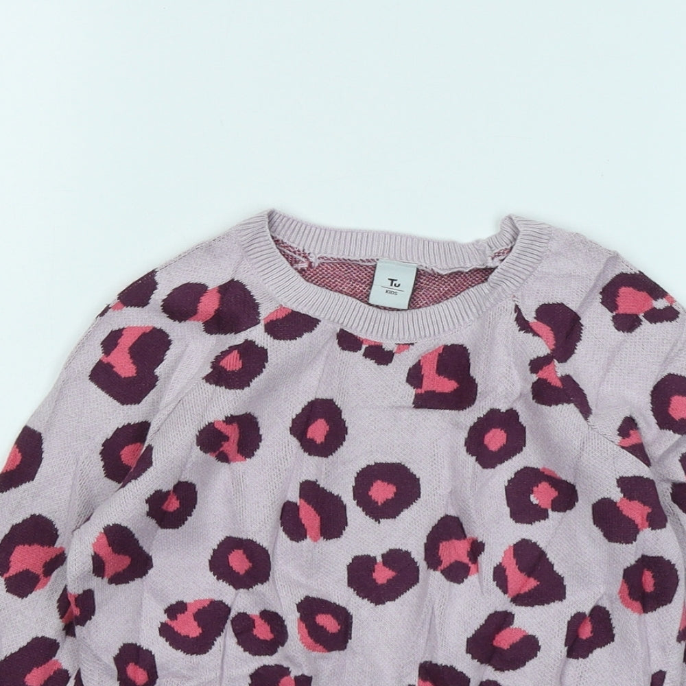 TU Girls Pink Round Neck Animal Print Cotton Pullover Jumper Size 3-4 Years - Leopard Print