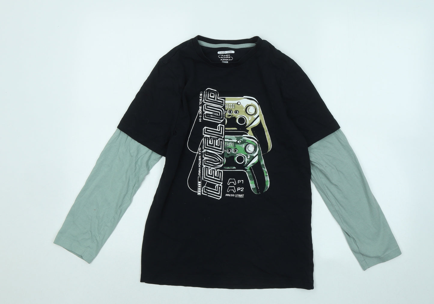F&F Boys Black Cotton Basic T-Shirt Size 11-12 Years Round Neck - Gaming
