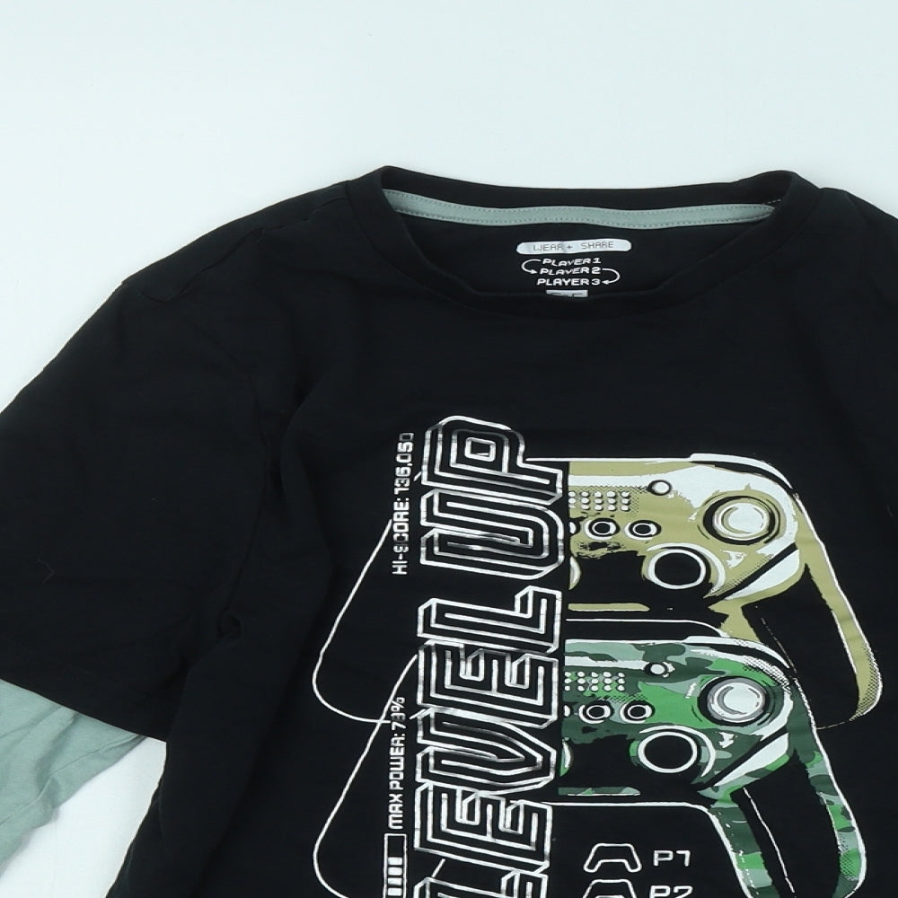 F&F Boys Black Cotton Basic T-Shirt Size 11-12 Years Round Neck - Gaming
