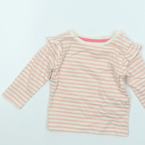 Mothercare Girls Pink Striped Cotton Basic T-Shirt Size 3-6 Months Round Neck Snap