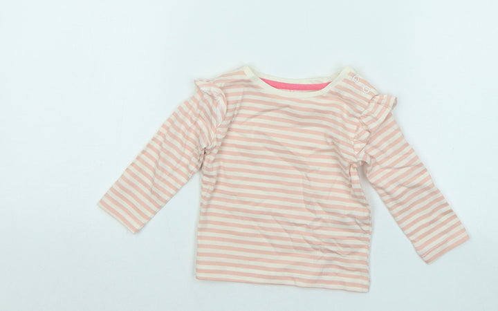 Mothercare Girls Pink Striped Cotton Basic T-Shirt Size 3-6 Months Round Neck Snap