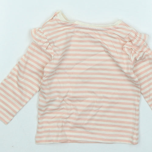 Mothercare Girls Pink Striped Cotton Basic T-Shirt Size 3-6 Months Round Neck Snap