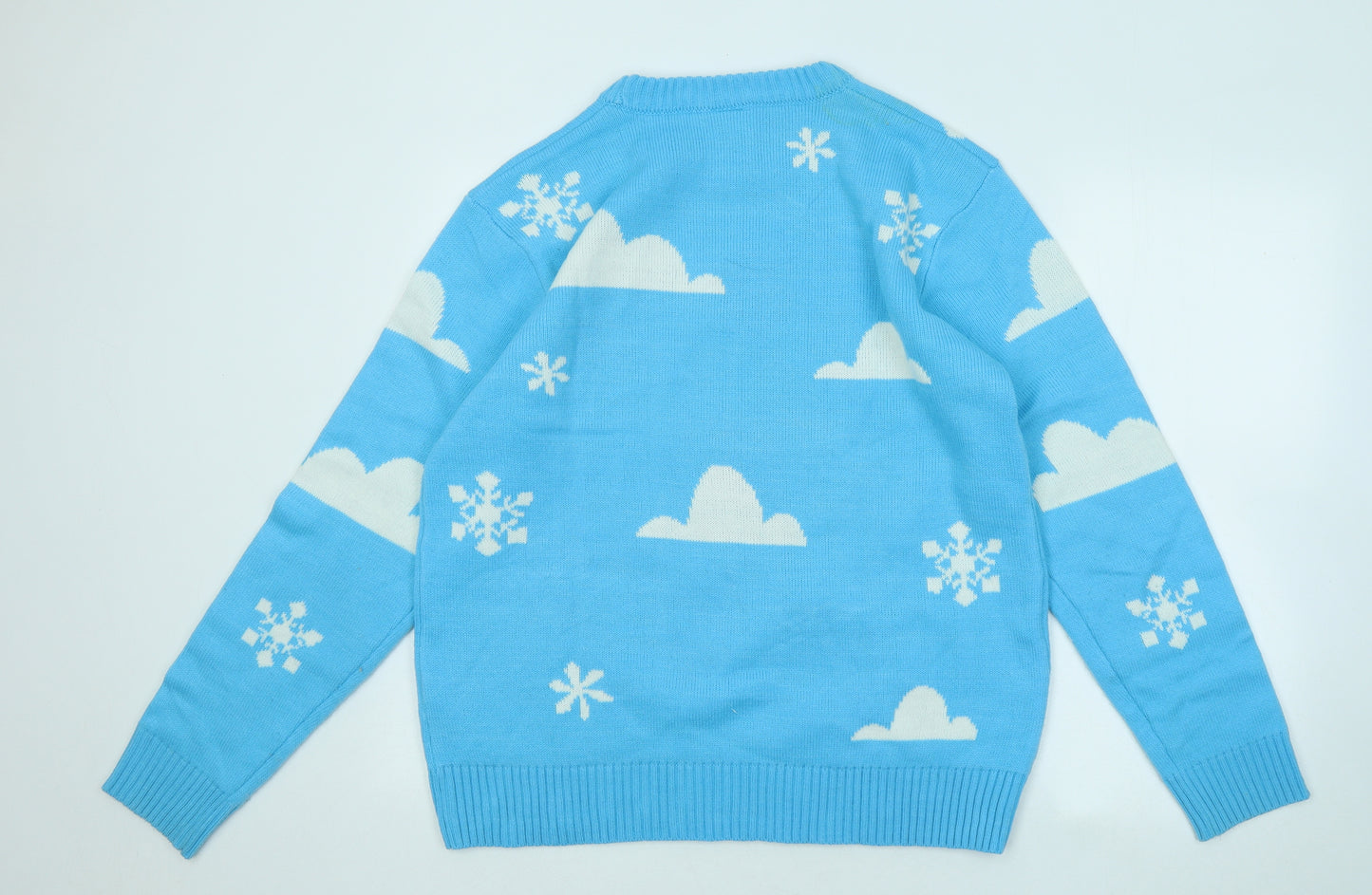 Disney Mens Blue Round Neck Geometric Acrylic Pullover Jumper Size M - Up Disney Pixar