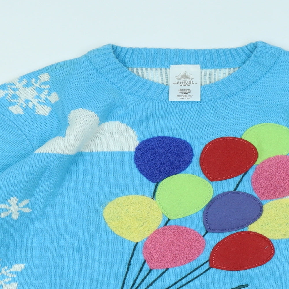 Disney Mens Blue Round Neck Geometric Acrylic Pullover Jumper Size M - Up Disney Pixar