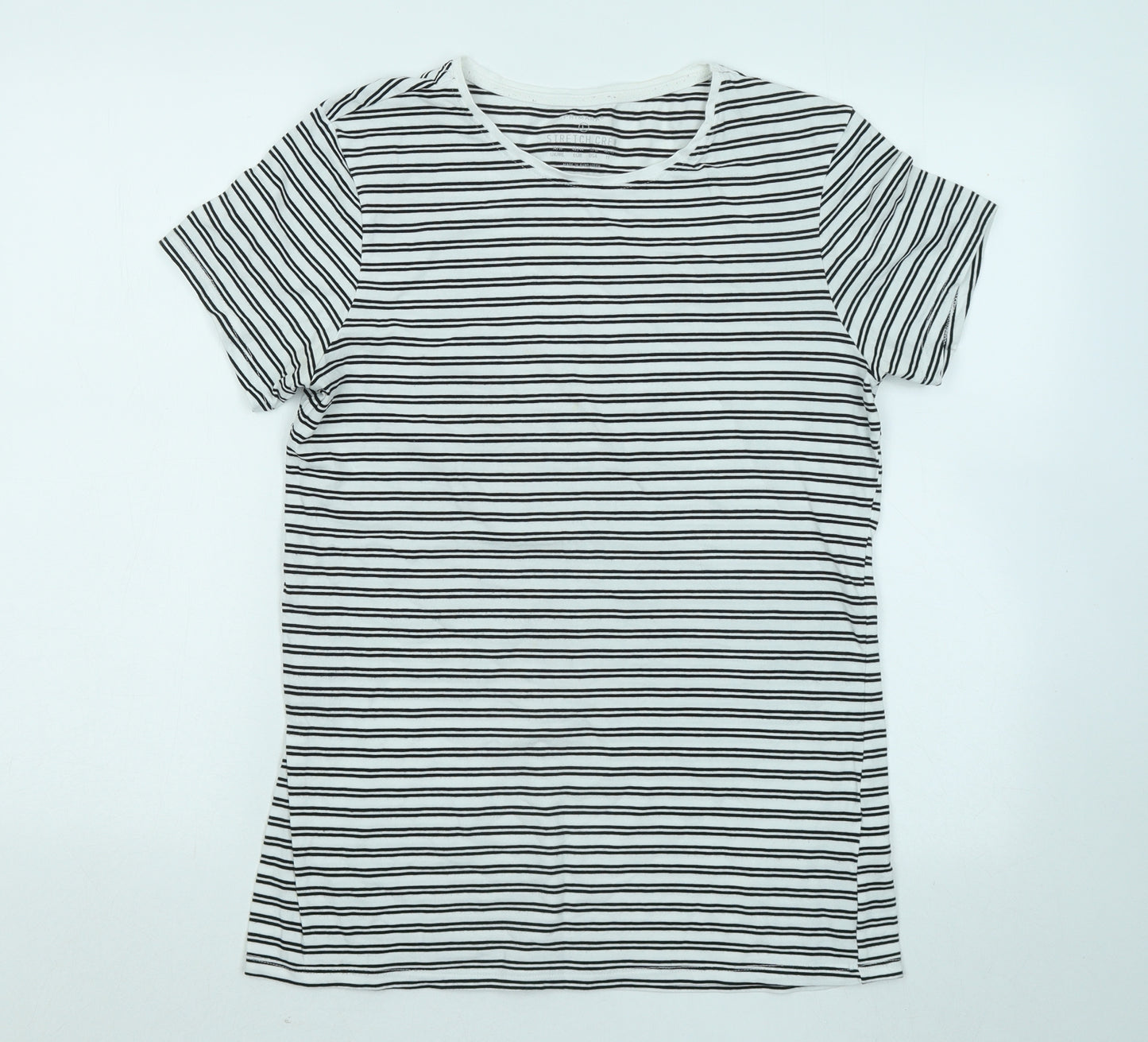 Primark Womens White Striped Cotton Basic T-Shirt Size 14 Round Neck