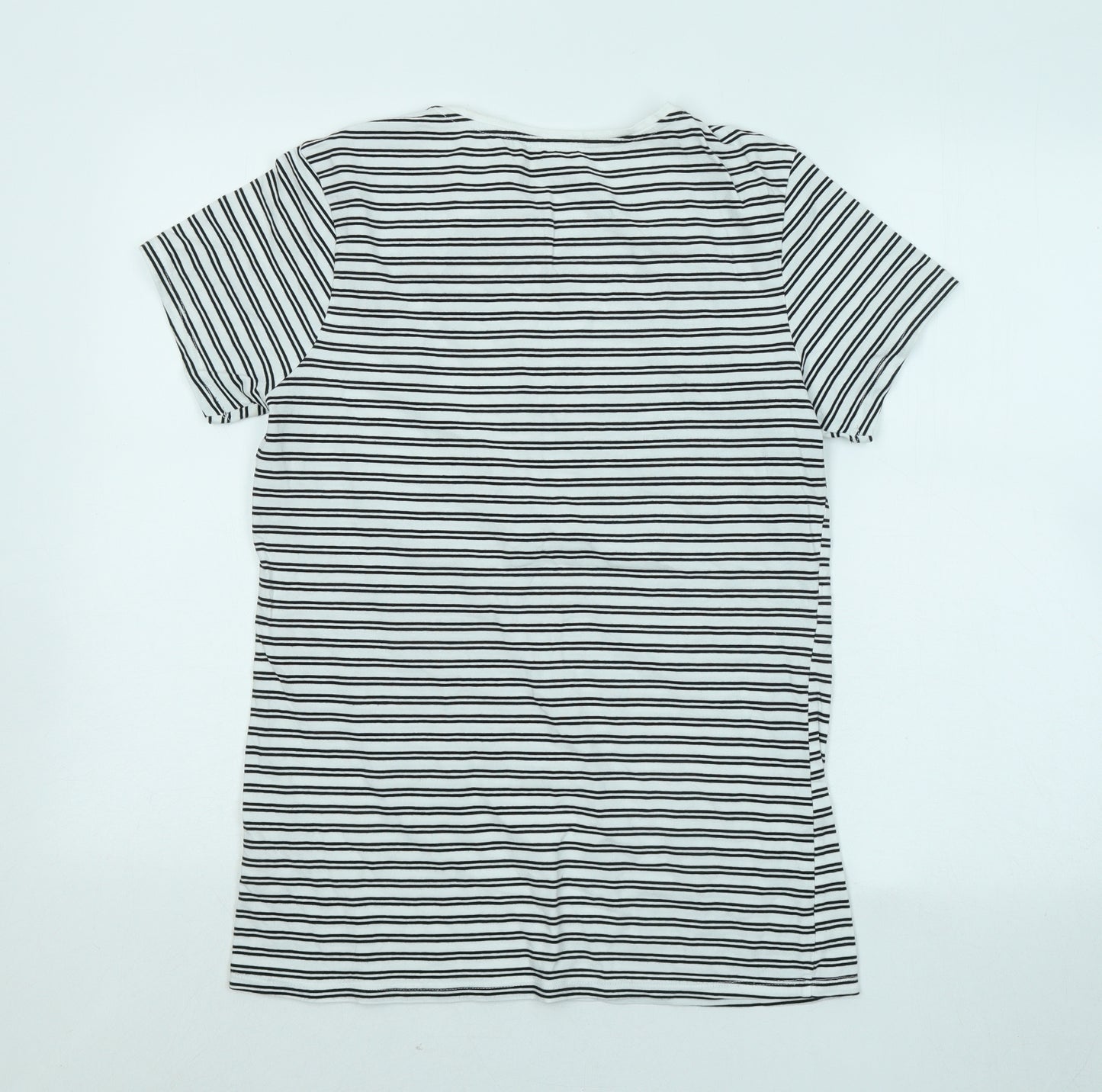 Primark Womens White Striped Cotton Basic T-Shirt Size 14 Round Neck