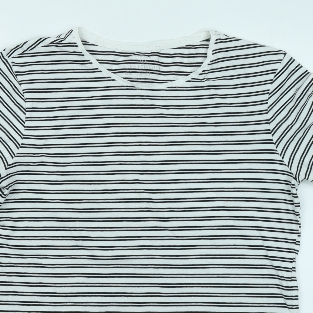 Primark Womens White Striped Cotton Basic T-Shirt Size 14 Round Neck