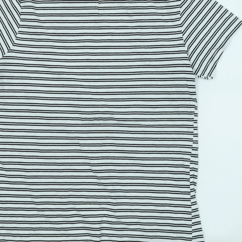 Primark Womens White Striped Cotton Basic T-Shirt Size 14 Round Neck