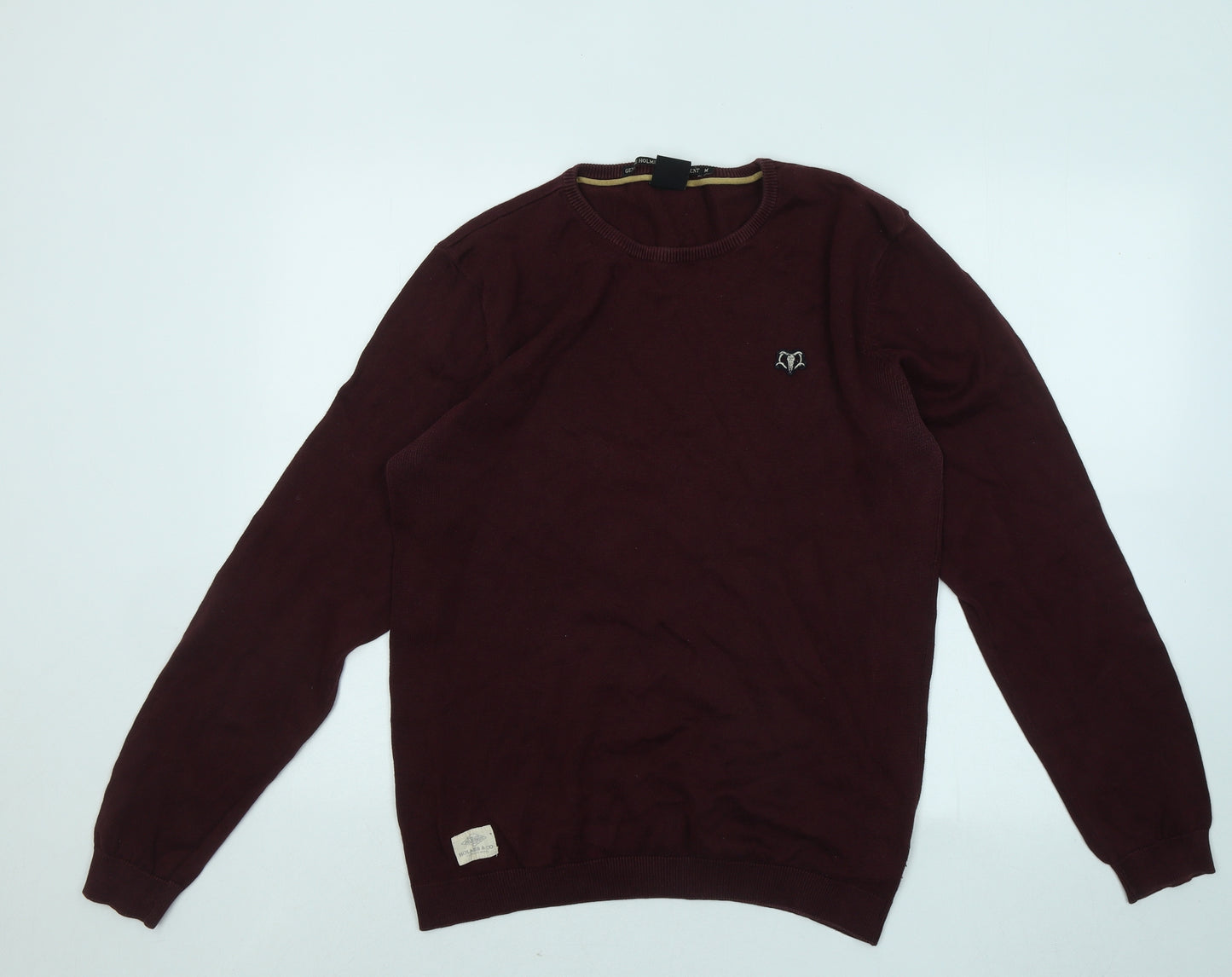 Holmes & Co Mens Red Round Neck Cotton Pullover Jumper Size M