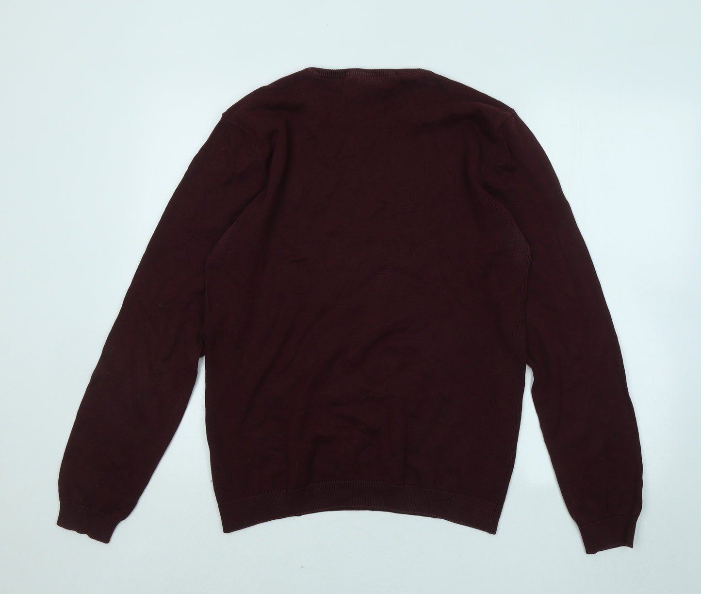 Holmes & Co Mens Red Round Neck Cotton Pullover Jumper Size M