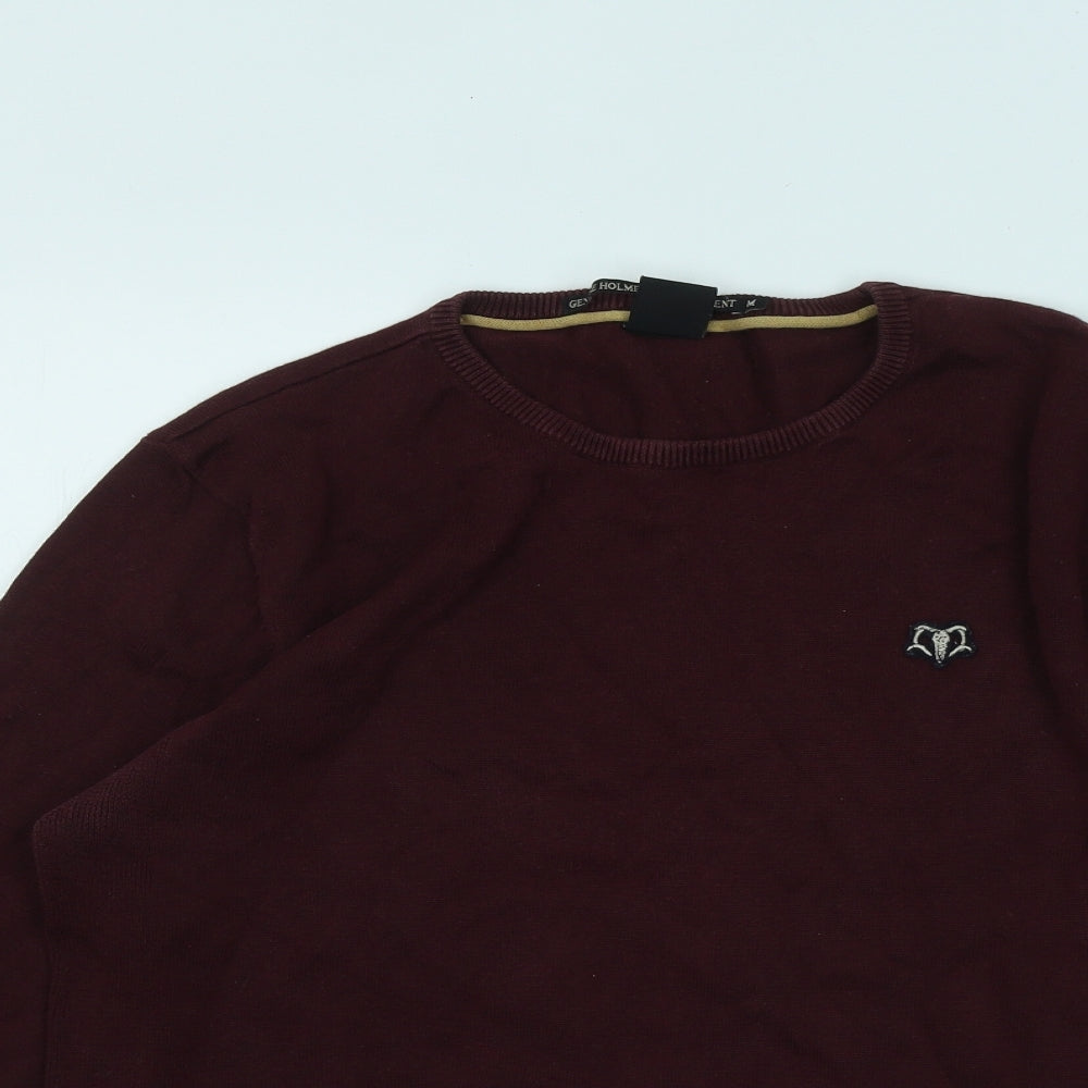 Holmes & Co Mens Red Round Neck Cotton Pullover Jumper Size M