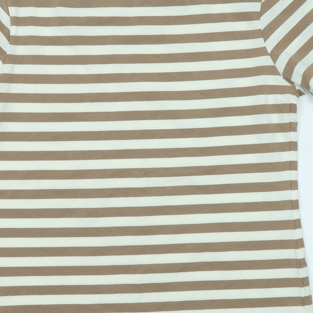 Primark Womens Brown Striped Cotton Basic T-Shirt Size 14 Round Neck