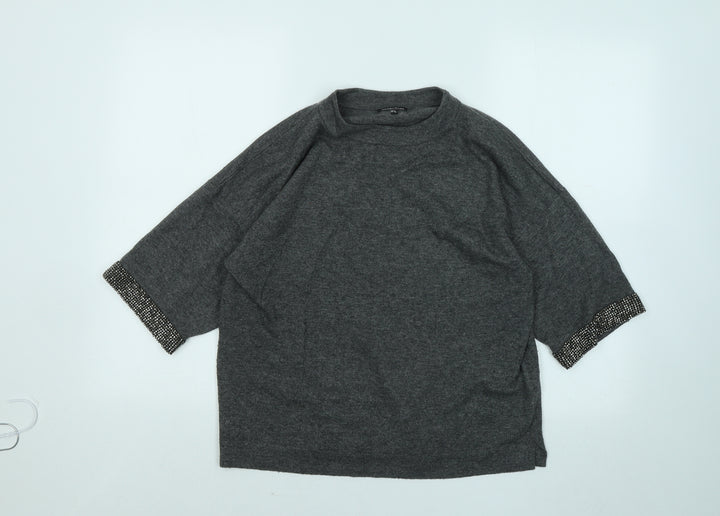Warehouse Womens Grey Round Neck Acrylic Pullover Jumper Size 8