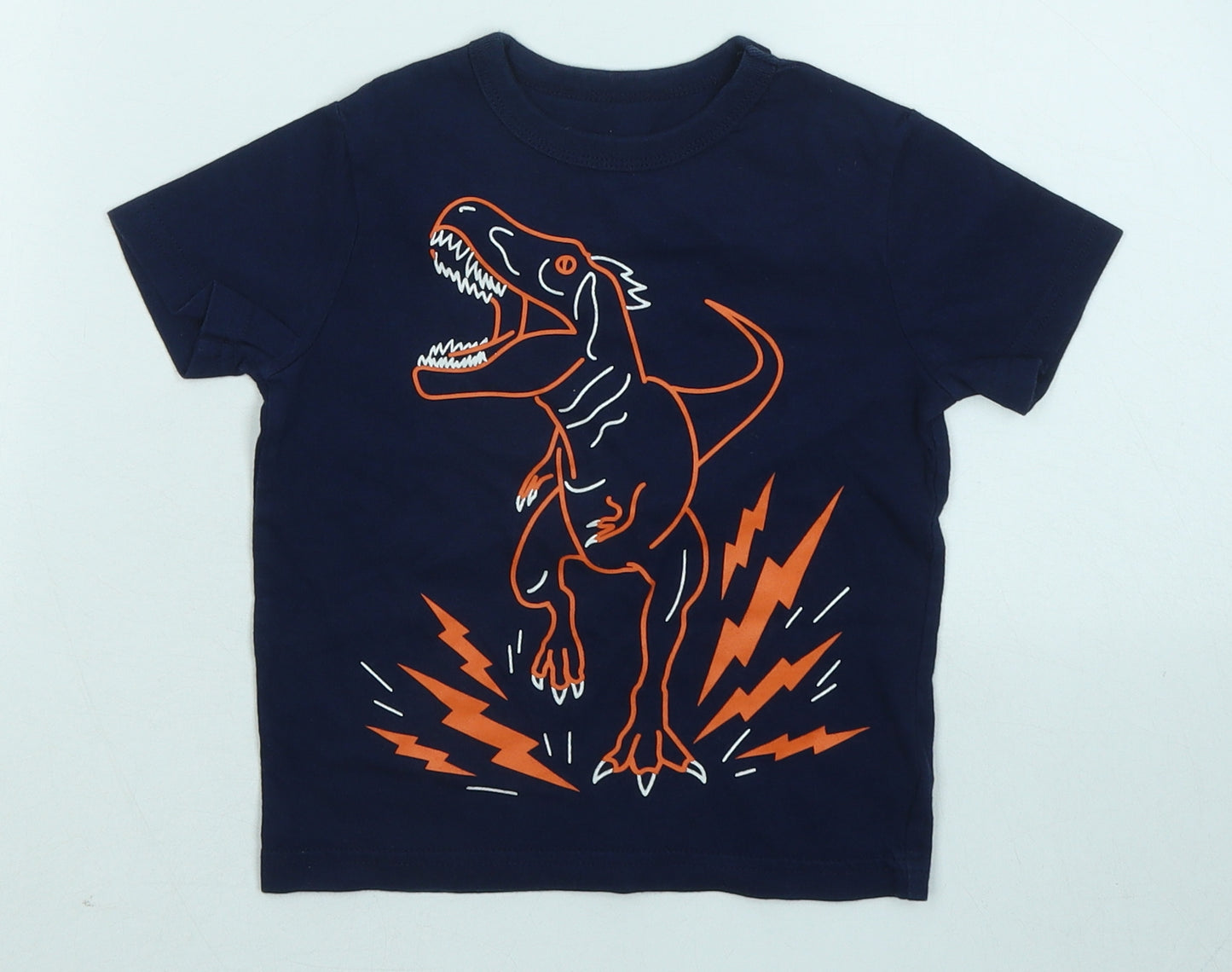 Gap Boys Blue Cotton Basic T-Shirt Size 2 Years Round Neck - Dinosaur