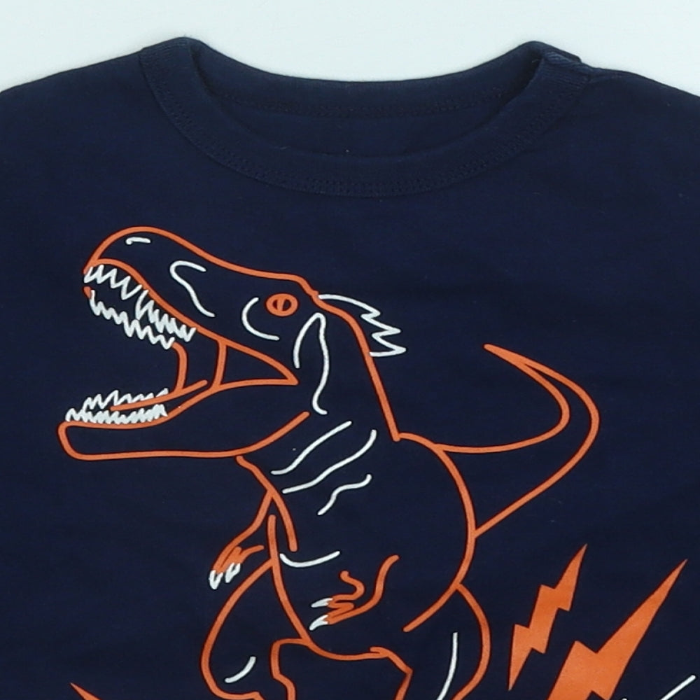 Gap Boys Blue Cotton Basic T-Shirt Size 2 Years Round Neck - Dinosaur