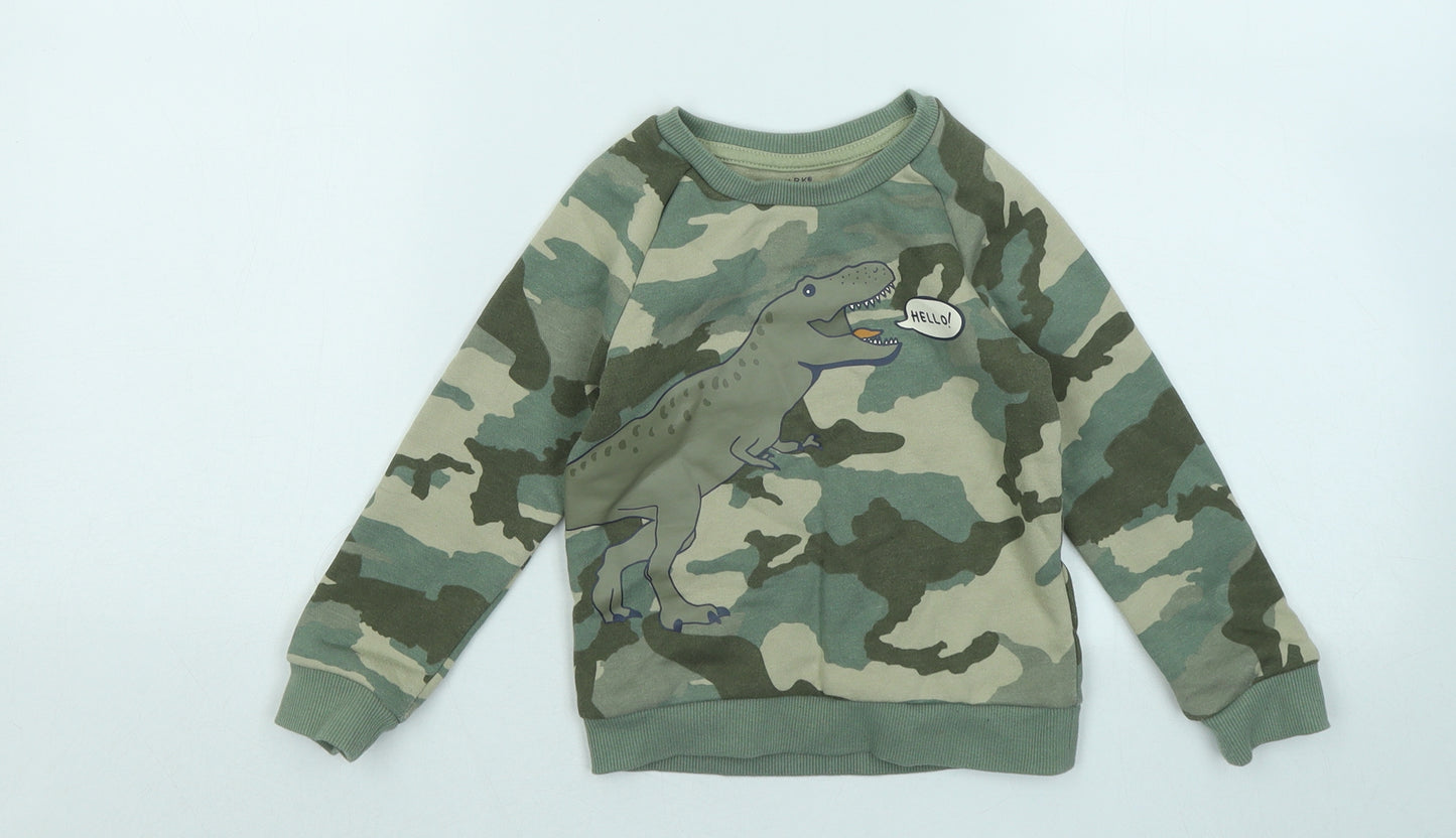 Primark Boys Green Camouflage Cotton Pullover Sweatshirt Size 2-3 Years - Dinosaur