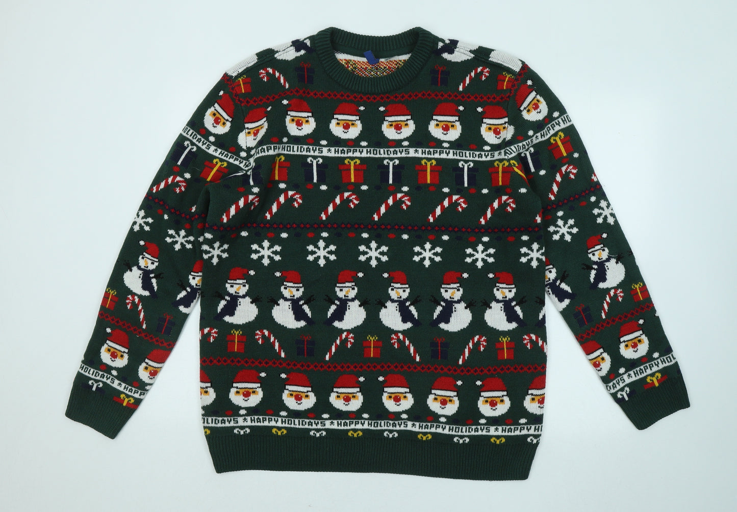 Divided by H&M Mens Green Round Neck Geometric Pullover Jumper Size L - Christmas Jumper